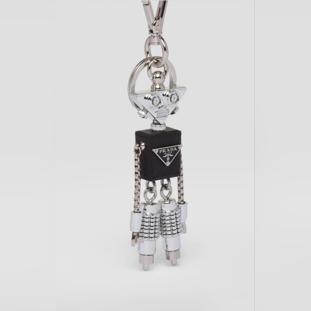 Prada Saffiano leather robot trick keychain